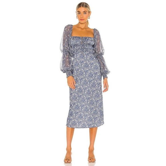 Free People Dresses & Skirts - New Free People Aglow Smocked Midi Dress Size Large- Sapphire Combo